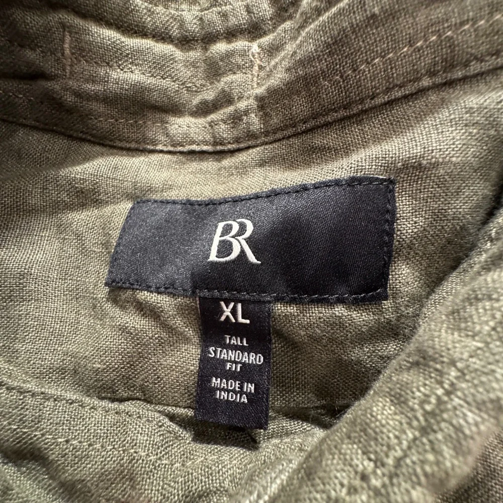 Banana Republic Shirt Mens XL Green 100% Linen Standard Fit Casual Costal Summer